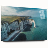 Acrylic wall art collection showcasing a vibrant landscape with cliffs, presented in a sleek side view, perfect for modern decor and nature enthusiasts.
