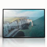 Framed acrylic wall art showcasing a stunning landscape of dramatic cliffs, featuring rich colors and textures, ideal for modern home decor enhancement.