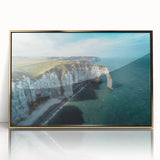 Framed acrylic wall art showcasing a stunning landscape of cliffs, featuring rich gold accents and intricate detailing, perfect for modern home decor.