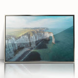 Framed acrylic wall art featuring a stunning landscape of cliffs in vibrant colors, designed to enhance any modern decor, showcasing depth and texture.