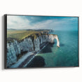 Framed canvas wall art showcasing a stunning cliff landscape design with vibrant colors, mounted in a sleek black frame, adding elegance to modern decor.