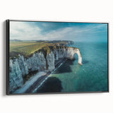 Framed canvas wall art showcasing a stunning cliff landscape design with vibrant colors, mounted in a sleek black frame, adding elegance to modern decor.