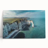 Stretched canvas wall art showcasing a vibrant landscape of cliffs and serene ocean waves, perfect for enhancing modern home decor with natural beauty.