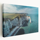 Colorful stretched canvas wall art showcasing a dramatic cliff landscape, featuring vibrant hues and intricate details, ideal for enhancing modern home decor.