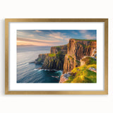 Framed wall art collection showcasing a stunning landscape of cliffs, featuring a gold mat and elegant frame, perfect for home decor enhancement.