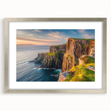 Framed wall art collection featuring stunning landscapes of cliffs, presented in a sleek silver frame with a white mat, perfect for home decor enhancement.