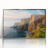 Framed acrylic wall art featuring a stunning landscape of cliffs, highlighting vibrant colors and intricate details, perfect for modern home decor.