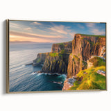 Framed canvas wall art showcasing a stunning landscape of cliffs, with gold accents highlighting the design, perfect for modern home decor.