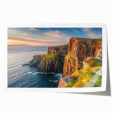 Vibrant rolled print of a stunning cliff landscape, showcasing majestic rock formations under a clear blue sky, perfect for home decor or art enthusiasts.
