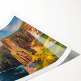 Beautiful rolled print showcasing a vibrant landscape with dramatic cliffs and serene skies, perfect for home decor. Ideal for nature lovers and art enthusiasts.
