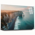 Acrylic wall art design showcasing a vibrant landscape with dramatic cliffs, viewed from the side, pinned for display. Perfect for modern home decor enthusiasts.