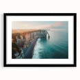 Framed black wall art showcasing a stunning cliff landscape design, featuring vibrant colors and intricate details, enhancing home decor aesthetics.