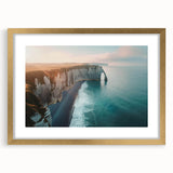 Framed wall art collection showcasing stunning landscapes and cliffs with a gold mat, ideal for enhancing home decor. Modern design complements various interiors.