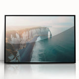 Framed wall art depicting a stunning cliff landscape in vibrant colors, showcasing rich textures and details, ideal for modern home décor.