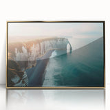 Framed wall art showcasing a stunning coastal landscape with cliffs and golden hues, designed to enhance modern interiors, perfect for home decoration.