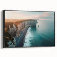 Framed canvas wall art showcasing a stunning cliff landscape design with rich colors, elegantly presented in a sleek black frame, perfect for modern decor.