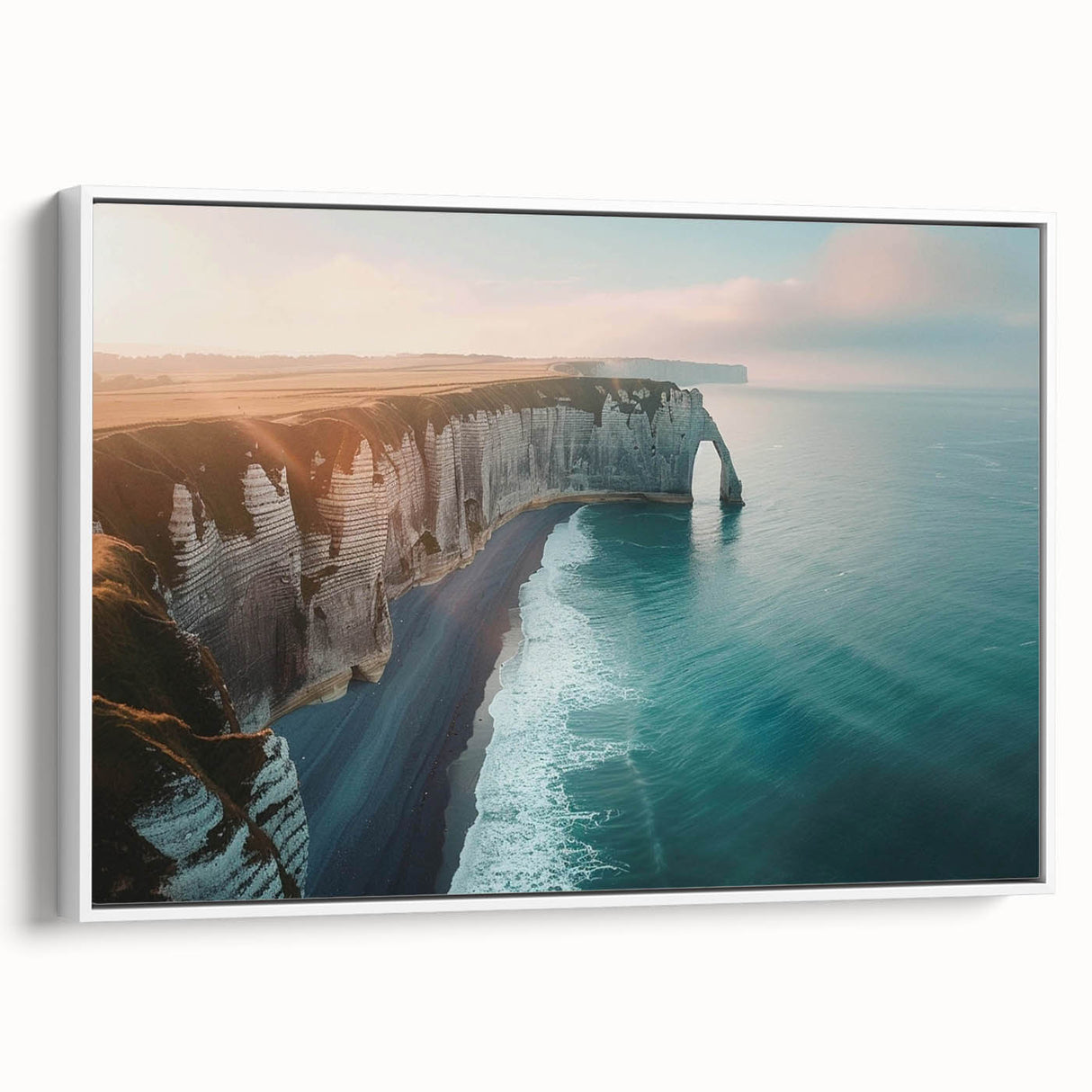 Framed canvas wall art showcasing a breathtaking cliff landscape design, featuring vibrant colors and intricate details, positioned against a clean white background. Ideal for enhancing modern home decor.