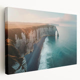 Stretched canvas wall art showcasing a dramatic cliff landscape with vibrant colors and intricate details, perfect for enhancing modern decor in living spaces.