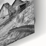 Close-up of a vibrant acrylic glass wall art piece showcasing a serene countryside landscape, featuring lush green fields and a clear blue sky, perfect for home decor.