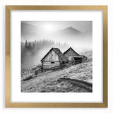 Framed wall art showcasing a serene countryside landscape design, featuring rich green fields and a golden frame, ideal for home decor enhancement.