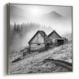 Framed wall art of a serene countryside landscape design, showcasing rolling hills and a vibrant sky, presented in a sleek silver frame for modern decor.
