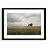 Framed wall art collection showcasing a picturesque countryside landscape with vibrant greens and blues, featuring a sleek black frame and mat. Perfect for home decor.