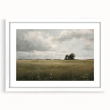 Framed wall art showcasing a serene countryside landscape design, featuring lush greenery and a soft color palette, ideal for home decor enhancement.