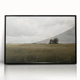 Framed acrylic wall art showcasing a picturesque countryside landscape, featuring lush green fields and a serene blue sky, designed to enhance home decor aesthetics.