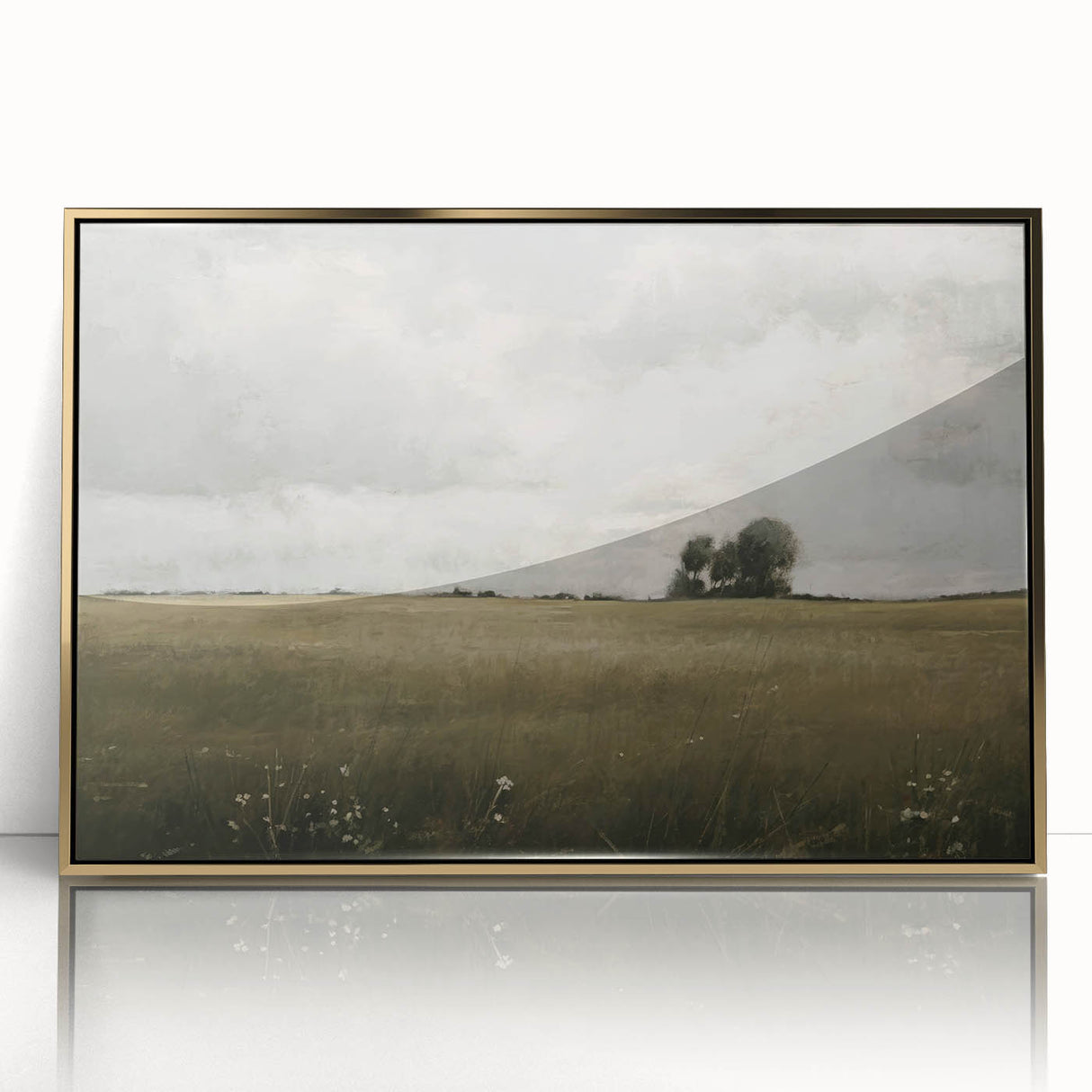 Framed wall art showcasing a vibrant countryside landscape design with a gold-accented frame, perfect for enhancing home decor and adding a touch of elegance.