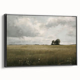Framed canvas wall art showcasing a picturesque countryside landscape design, featuring vibrant colors and a black frame, ideal for home decor enhancement.