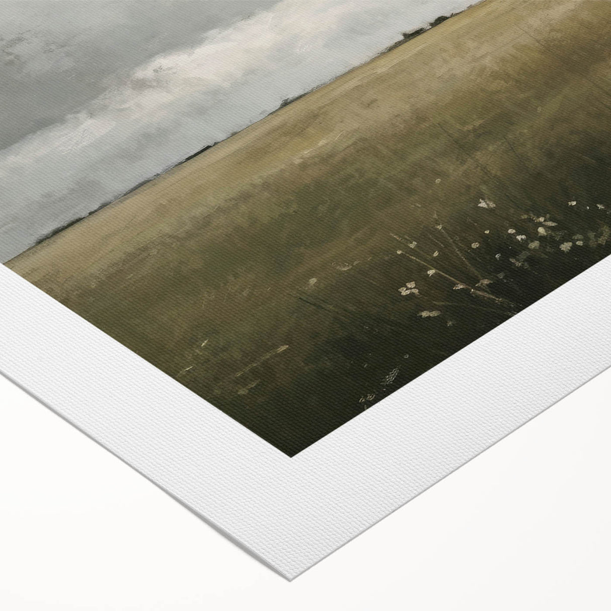 Vibrant rolled canvas featuring a serene countryside landscape design, showcasing lush green fields, rolling hills, and a clear blue sky, perfect for home decor.