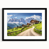 Framed wall art collection showcasing serene countryside landscapes, featuring a black frame with matting, perfect for home decor. Ideal for nature lovers.