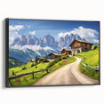 Framed canvas wall art collection showcasing a serene countryside landscape design, featuring lush greenery and rolling hills. The artwork is elegantly displayed with a sleek black frame, adding a modern touch to home decor. Perfect for nature lovers seeking to enhance their living space with vibrant, tranquil imagery.
