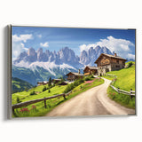 Framed wall art collection showcasing a serene countryside landscape with vibrant greens and blues, elegantly bordered in silver, perfect for home decor enhancement.