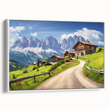 Framed canvas wall art showcasing a serene countryside landscape with vibrant greenery and a tranquil sky, perfect for enhancing home decor aesthetics.