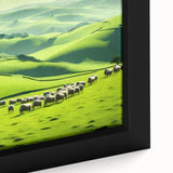 Framed canvas wall art showcasing a vibrant countryside landscape with rolling hills and a serene sky, perfect for home decor to enhance any living space.