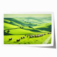 Vibrant countryside landscape wall art print showcasing rolling hills, lush greenery, and a serene sky, beautifully rolled and perfect for home decor.