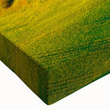 Close-up of a stretched canvas featuring a vibrant countryside landscape design, showcasing lush green fields, rolling hills, and a serene blue sky, perfect for home decor.