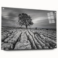 Acrylic glass wall art featuring a vibrant countryside landscape design, elegantly displayed from the side with visible mounting pins, perfect for home decor.