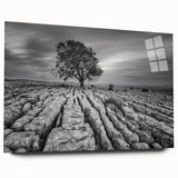 Acrylic glass wall art featuring a serene countryside landscape design, showcasing vibrant colors and intricate details in a side view display, ideal for home decor.