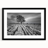 Framed wall art design showcasing a serene countryside landscape, featuring vibrant greens and soft blues, presented in a sleek black frame with a mat for an elegant touch. Perfect for home decor enthusiasts seeking to enhance their living space with nature-inspired artwork.