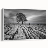 Framed canvas wall art showcasing a serene countryside landscape design with lush greenery and rolling hills, perfect for home decor. The artwork is presented in a sleek white frame, enhancing its aesthetic appeal and making it a stunning addition to any living space.