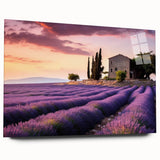Acrylic glass wall art collection showcasing a serene countryside landscape design in vivid colors, viewed from the side without pins, perfect for home decor.