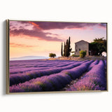 Framed canvas wall art featuring a serene countryside landscape with vibrant colors and gold accents, perfect for enhancing home decor and creating a calming ambiance.
