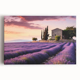 Stretched canvas wall art showcasing a serene countryside landscape design, featuring vibrant greens and soft blues, perfect for enhancing home decor.