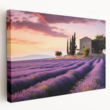 Stretched canvas wall art showcasing a serene countryside landscape, featuring lush green fields, vibrant trees, and a tranquil sky, ideal for home decor.