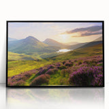 Framed acrylic wall art showcasing a serene countryside landscape design, featuring vibrant greens and blues, perfect for enhancing home decor in any setting.