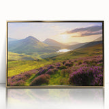 Framed acrylic wall art showcasing a serene countryside landscape with vibrant colors, gold accents, and a modern design, ideal for enhancing home decor.