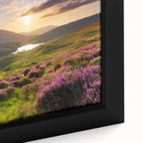 Close-up of a beautifully framed canvas wall art piece depicting a serene countryside landscape, showcasing vibrant colors and intricate details that evoke tranquility and nature's beauty. Ideal for home decor enthusiasts seeking to enhance their living spaces with artistic flair.