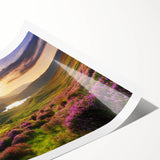 Rolled print of a serene countryside landscape featuring rolling hills, lush greenery, and a clear blue sky, perfect for home decor and art enthusiasts.